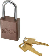 American Lock - Keyed Alike Conductive Lockout Padlock - 1-1/2" Shackle Clearance, 1/4" Shackle Diam, 1.8" Body Height x 1-1/2" Body Width, Brown, 5 Pins - Eagle Tool & Supply