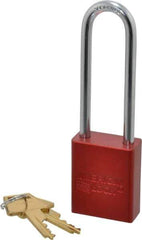 American Lock - Keyed Different Conductive Lockout Padlock - 3" Shackle Clearance, 1/4" Shackle Diam, 1.8" Body Height x 1-1/2" Body Width, Red, 5 Pins - Eagle Tool & Supply