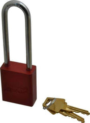 American Lock - Keyed Alike Conductive Lockout Padlock - 3" Shackle Clearance, 1/4" Shackle Diam, 1.8" Body Height x 1-1/2" Body Width, Red, 5 Pins - Eagle Tool & Supply