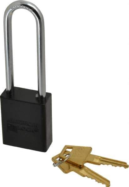 American Lock - Keyed Alike Conductive Lockout Padlock - 3" Shackle Clearance, 1/4" Shackle Diam, 1.8" Body Height x 1-1/2" Body Width, Black, 5 Pins - Eagle Tool & Supply