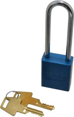 American Lock - Keyed Different Conductive Lockout Padlock - 3" Shackle Clearance, 1/4" Shackle Diam, 1.8" Body Height x 1-1/2" Body Width, Blue, 5 Pins - Eagle Tool & Supply