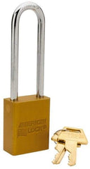American Lock - Keyed Different Conductive Lockout Padlock - 3" Shackle Clearance, 1/4" Shackle Diam, 1.8" Body Height x 1-1/2" Body Width, Yellow, 5 Pins - Eagle Tool & Supply