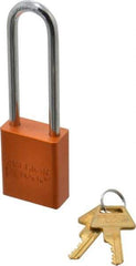 American Lock - Keyed Different Conductive Lockout Padlock - 3" Shackle Clearance, 1/4" Shackle Diam, 1.8" Body Height x 1-1/2" Body Width, Orange, 5 Pins - Eagle Tool & Supply