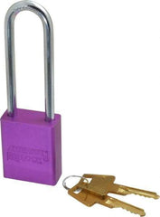 American Lock - Keyed Different Conductive Lockout Padlock - 3" Shackle Clearance, 1/4" Shackle Diam, 1.8" Body Height x 1-1/2" Body Width, Purple, 5 Pins - Eagle Tool & Supply