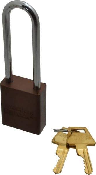 American Lock - Keyed Different Conductive Lockout Padlock - 3" Shackle Clearance, 1/4" Shackle Diam, 1.8" Body Height x 1-1/2" Body Width, Brown, 5 Pins - Eagle Tool & Supply