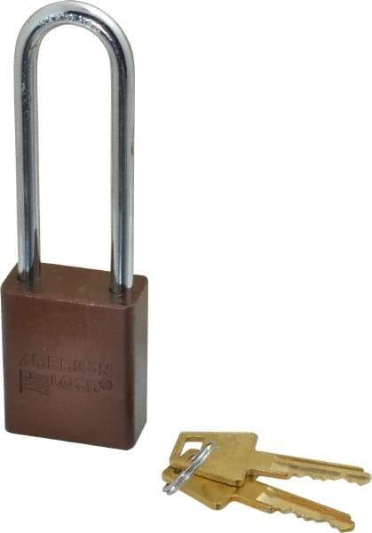 American Lock - Keyed Alike Conductive Lockout Padlock - 3" Shackle Clearance, 1/4" Shackle Diam, 1.8" Body Height x 1-1/2" Body Width, Brown, 5 Pins - Eagle Tool & Supply