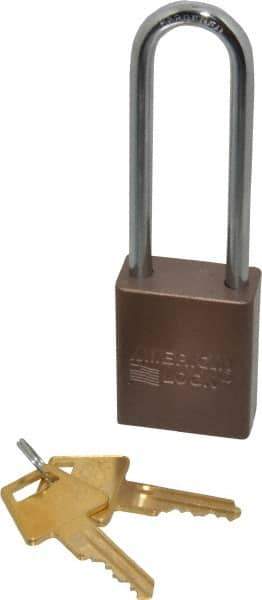 American Lock - Keyed Alike Conductive Lockout Padlock - 3" Shackle Clearance, 1/4" Shackle Diam, 1.8" Body Height x 1-1/2" Body Width, Brown, 5 Pins - Eagle Tool & Supply