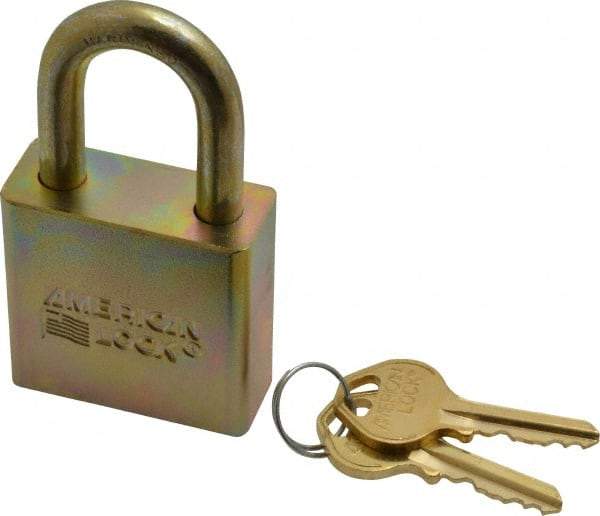 American Lock - 1-1/16" Shackle Clearance, Keyed Alike A5200GLN Padlock - 5/16" Shackle Diam, Steel, with Solid Steel Finish - Eagle Tool & Supply