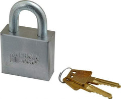 American Lock - 1-1/8" Shackle Clearance, Keyed Different A50 Padlock - 3/8" Shackle Diam, Steel, with Solid Steel Finish - Eagle Tool & Supply