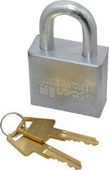 American Lock - 1-1/8" Shackle Clearance, Keyed Alike A50 Padlock - 3/8" Shackle Diam, Steel, with Solid Steel Finish - Eagle Tool & Supply