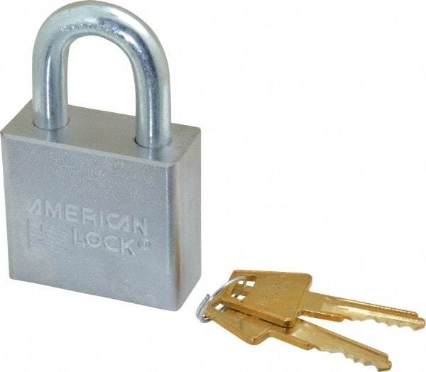 American Lock - 1-1/8" Shackle Clearance, Keyed Alike A50 Padlock - 3/8" Shackle Diam, Steel, with Solid Steel Finish - Eagle Tool & Supply