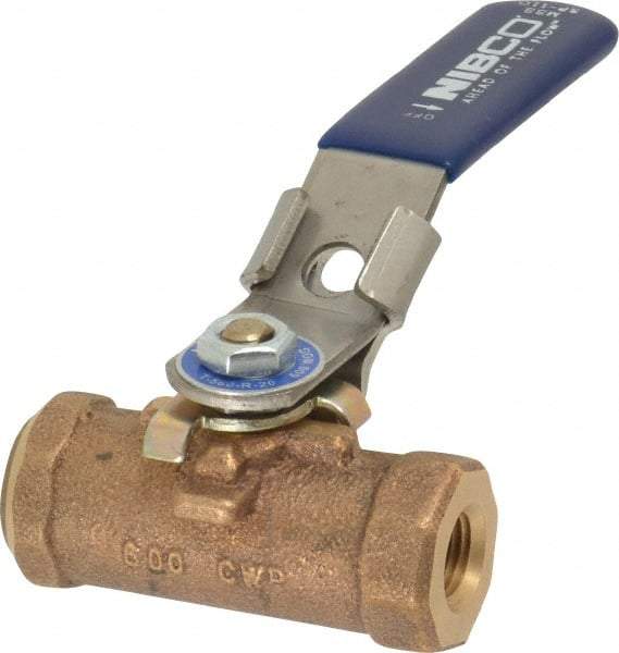 NIBCO - 1/4" Pipe, Reduced Port, Bronze Standard Ball Valve - 1 Piece, Inline - One Way Flow, FNPT x FNPT Ends, Locking Lever Handle, 600 WOG - Eagle Tool & Supply
