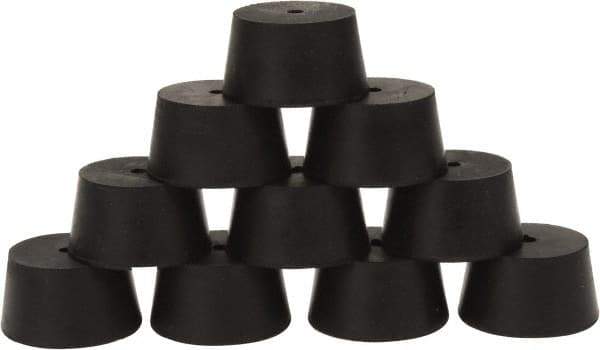 Made in USA - #9, 1-29/64 Small to 1-25/32 Large End Diam, Tapered Rubber Stopper with Hole - 38 to 48 Shore A Durometer, 13/64" Hole Diam - Eagle Tool & Supply