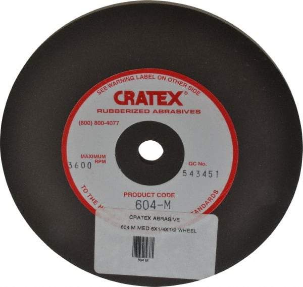 Cratex - 6" Diam x 1/2" Hole x 1/4" Thick, Surface Grinding Wheel - Silicon Carbide, Medium Grade, 3,600 Max RPM, Rubber Bond, No Recess - Eagle Tool & Supply