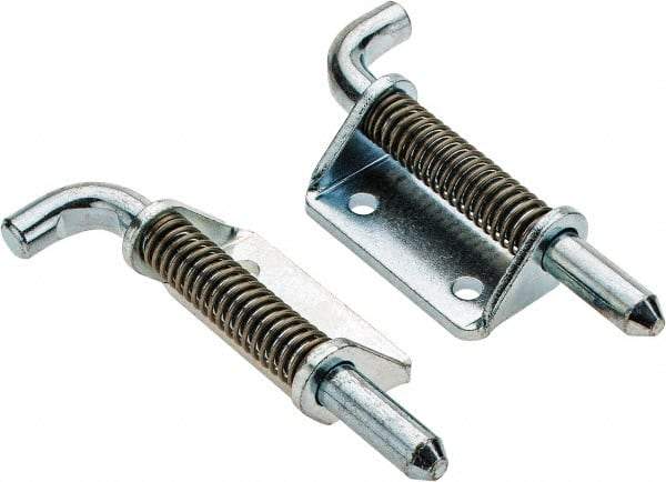 Made in USA - 1-1/4" Wide x 3/16" Thick, Spring Loaded Latch Hinge - Steel, Zinc Plated Finish - Eagle Tool & Supply