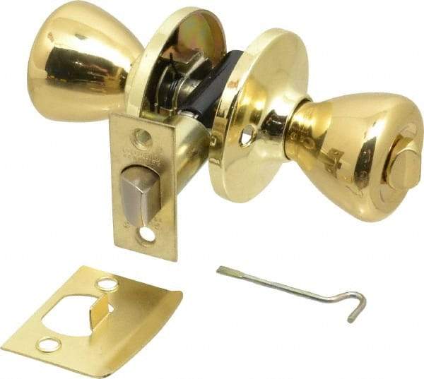 Value Collection - Bright Brass Privacy Knob Lockset - 2-3/8" Back Set, 5-Pin Brass Tumbler Cylinder - Eagle Tool & Supply