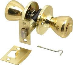 Value Collection - Bright Brass Privacy Knob Lockset - 2-3/8" Back Set, 5-Pin Brass Tumbler Cylinder - Eagle Tool & Supply