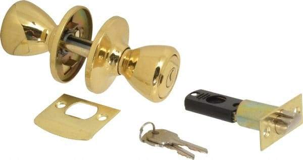 Value Collection - Bright Brass Entry Knob Lockset - 2-3/8" Back Set, 5-Pin Brass Tumbler Cylinder - Eagle Tool & Supply