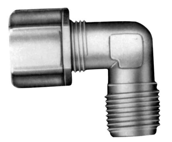 Made in USA - 1/4" Tube OD, Acetal/Celcon Plastic Compression Tube Male Elbow - 3/8 NPT Pipe, 220°F Max, Plastic Grip - Eagle Tool & Supply