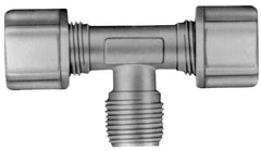 Made in USA - 3/8" Tube OD, Kynar Plastic Compression Tube Male Branch Tee - 1/4 NPT Pipe, 275°F Max, Plastic Grip - Eagle Tool & Supply