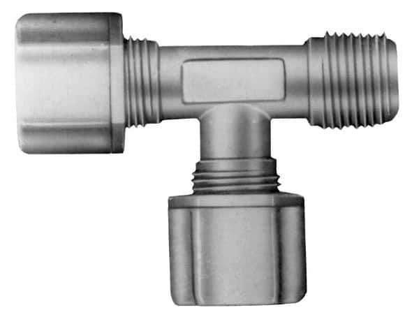 Made in USA - 1/2" Tube OD, Kynar Plastic Compression Tube Male Run Tee - 3/8 NPT Pipe, 275°F Max, Plastic Grip - Eagle Tool & Supply