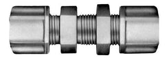 Made in USA - 3/8" Tube OD, Kynar Plastic Compression Tube Bulkhead Union - 275°F Max, Plastic Grip - Eagle Tool & Supply