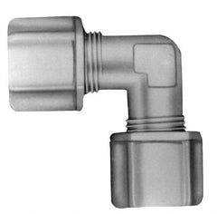 Made in USA - 3/8" Tube OD, Acetal/Celcon Plastic Compression Tube Union Elbow - 220°F Max, Plastic Grip - Eagle Tool & Supply