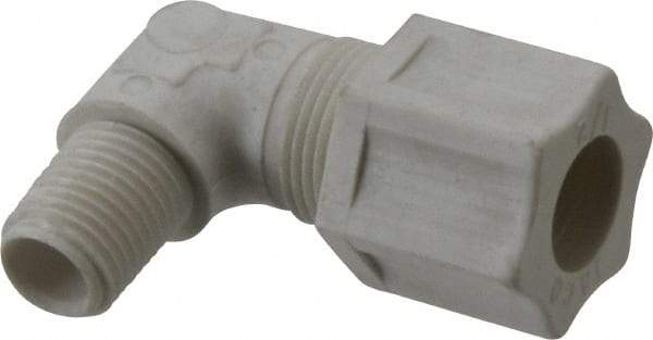 Made in USA - 1/2" Tube OD, Polypropylene Plastic Compression Tube Male Elbow - 1/4 NPT Pipe, 215°F Max, Plastic Grip - Eagle Tool & Supply