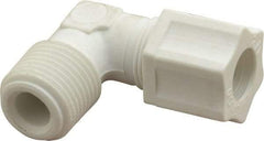 Made in USA - 1/2" Tube OD, Polypropylene Plastic Compression Tube Male Elbow - 1/2 NPT Pipe, 215°F Max, Plastic Grip - Eagle Tool & Supply