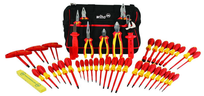 48 Piece - Insulated Tool Set with Pliers; Cutters; Nut Drivers; Screwdrivers; T Handles; Knife & Ruler in Tool Box - Eagle Tool & Supply