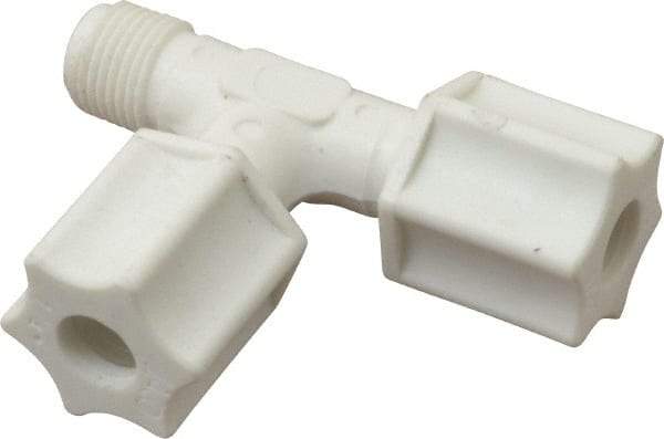 Made in USA - 1/4" Tube OD, Polypropylene Plastic Compression Tube Male Run Tee - 1/8 NPT Pipe, 215°F Max, Plastic Grip - Eagle Tool & Supply