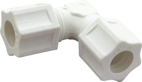 Made in USA - 1/2" Tube OD, Polypropylene Plastic Compression Tube Union Elbow - 215°F Max, Plastic Grip - Eagle Tool & Supply