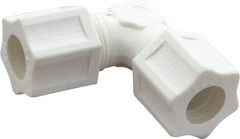 Made in USA - 1/2" Tube OD, Polypropylene Plastic Compression Tube Union Elbow - 215°F Max, Plastic Grip - Eagle Tool & Supply