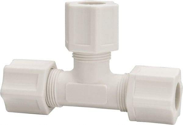 Made in USA - 1/2" Tube OD, Polypropylene Plastic Compression Tube Union Tee - 215°F Max, Plastic Grip - Eagle Tool & Supply