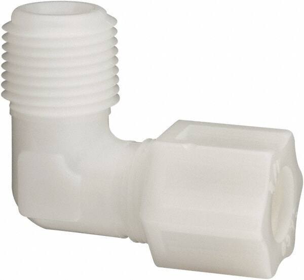 Made in USA - 1/2" Tube OD, Acetal/Celcon Plastic Compression Tube Male Elbow - 1/2 NPT Pipe, 220°F Max, Plastic Grip - Eagle Tool & Supply