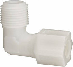 Made in USA - 1/2" Tube OD, Acetal/Celcon Plastic Compression Tube Male Elbow - 1/2 NPT Pipe, 220°F Max, Plastic Grip - Eagle Tool & Supply