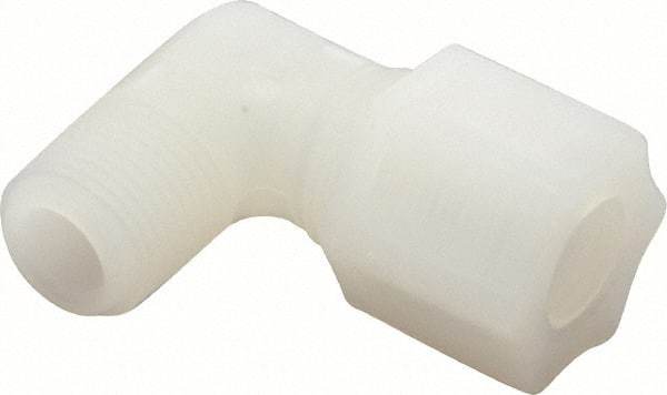 Made in USA - 1/2" Tube OD, Kynar Plastic Compression Tube Male Elbow - 3/8 NPT Pipe, 275°F Max, Plastic Grip - Eagle Tool & Supply