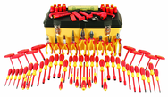 80 Piece - Insulated Tool Set with Pliers; Cutters; Nut Drivers; Screwdrivers; T Handles; Knife; Sockets & 3/8" Drive Ratchet w/Extension; Adjustable Wrench; Ruler - Eagle Tool & Supply