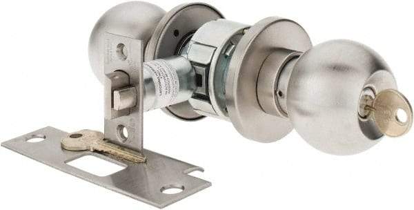 Yale - 1-3/8" Door Thickness, Stainless Steel Storeroom Knob Lockset - 2-3/4" Back Set, 2 Cylinder - Eagle Tool & Supply