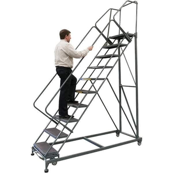 Ballymore - 123" 9 Step Stairway Slope Ladder - 50° Incline, 600 Lb Capacity, 90" Platform Height, 32" Base Width x 82" Base Depth, Expanded Metal Tread - Eagle Tool & Supply