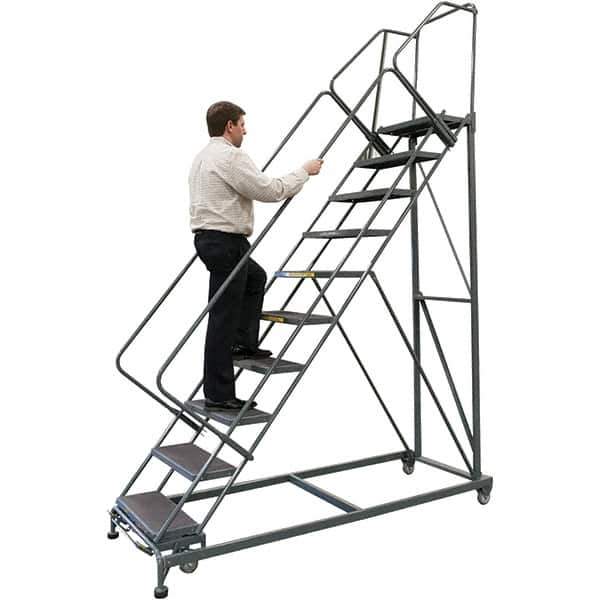 Ballymore - 153" 12 Step Stairway Slope Ladder - 50° Incline, 600 Lb Capacity, 120" Platform Height, 32" Base Width x 106" Base Depth, Expanded Metal Tread - Eagle Tool & Supply