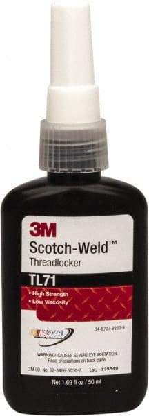 3M - 50 mL Bottle, Red, High Strength Liquid Threadlocker - Series TL71, 24 hr Full Cure Time, Hand Tool, Heat Removal - Eagle Tool & Supply