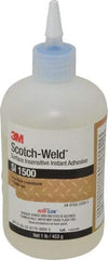 3M - 1 Lb Bottle Clear Instant Adhesive - Series SI1500, 5 to 60 sec Working Time, 24 hr Full Cure Time, Bonds to Cardboard, Ceramic, Fabric, Fiberglass, Foam, Glass, Leather, Metal, Paper, Plastic, Rubber, Vinyl & Wood - Eagle Tool & Supply