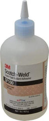 3M - 1 Lb Bottle Clear Instant Adhesive - Series SF100, 3 to 30 sec Working Time, 24 hr Full Cure Time, Bonds to Cardboard, Ceramic, Fabric, Fiberglass, Foam, Glass, Leather, Metal, Paper, Plastic, Rubber, Vinyl & Wood - Eagle Tool & Supply