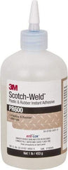 3M - 1 Lb Bottle Clear Instant Adhesive - Series PR600, 4 to 25 sec Working Time, 24 hr Full Cure Time, Bonds to Cardboard, Ceramic, Fabric, Fiberglass, Foam, Glass, Leather, Metal, Paper, Plastic, Rubber, Vinyl & Wood - Eagle Tool & Supply