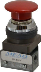 Mead - 1/8" NPT Emergency Stop Manual Valve - 3 Ports, 3-Way, 2-Position Detent, Emergency Stop Push Button Red & Manual Return - Eagle Tool & Supply