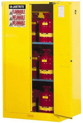 Justrite - 2 Door, 2 Shelf, Yellow Steel Standard Safety Cabinet for Flammable and Combustible Liquids - 65" High x 34" Wide x 34" Deep, Self Closing Door, 3 Point Key Lock, 60 Gal Capacity - Eagle Tool & Supply