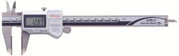 Mitutoyo - 0 to 150mm Range, 0.01mm Resolution, IP67 Electronic Caliper - Stainless Steel with 40mm Stainless Steel Jaws, 0.05mm Accuracy, SPC Output - Eagle Tool & Supply