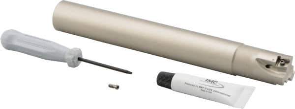 Iscar - 1" Cut Diam, 0.315" Max Depth of Cut, 1" Shank Diam, 7.87" OAL, Indexable Square Shoulder Helical End Mill - Cylindrical Shank, 90° Lead Angle, Through Coolant, Series Helitang - Eagle Tool & Supply