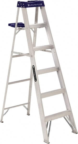Louisville - 5 Steps, 6' High, Type I Rating, Aluminum Step Ladder - Eagle Tool & Supply